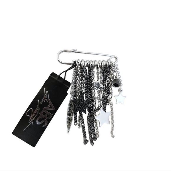 French Connection Gunmetal Silver Gray Safety Pins Tassel Bracelet - Picture 5 of 5